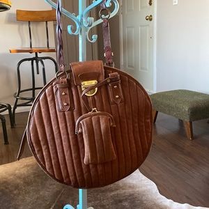 Gaya Round Leather Bag Brown